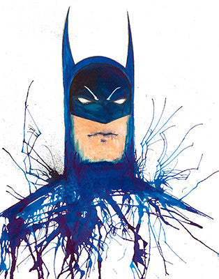 No. 27: Batman's face in a tall-eared blue cowl, with blue and black splashes spreading across the shoulders on white.