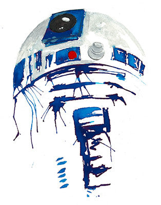 No. 54: R2-D2's white and blue dome and body, with loose blue paint strokes and drips on white.
